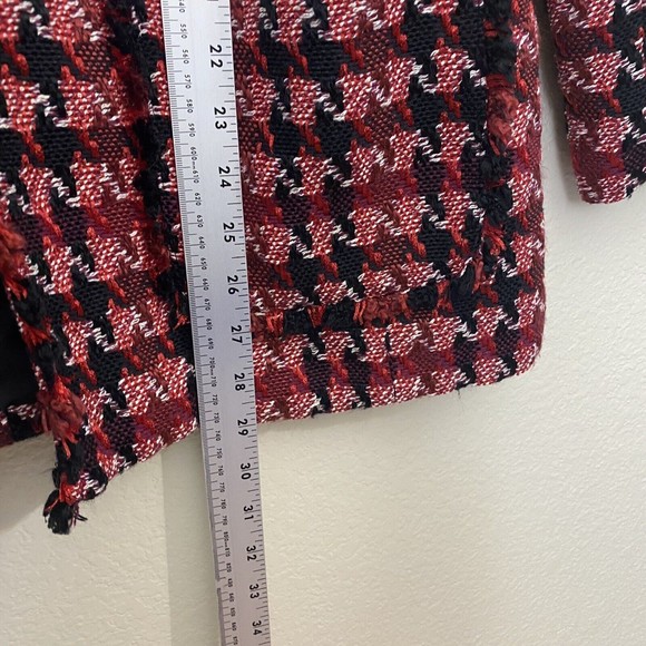 Chico's Blazer Jacket Womens Size 2 Large Tweed Red Black Open Front - Picture 5 of 7